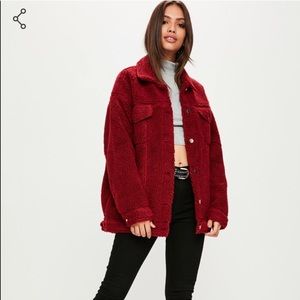 Burgundy Oversized Sherpa Trucker Jacket